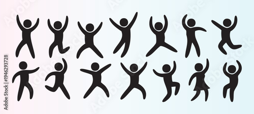 Collection of happy and joyful stick figure icons in various poses