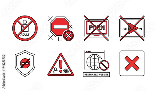A set of vector icons depicting various warning and restriction symbols