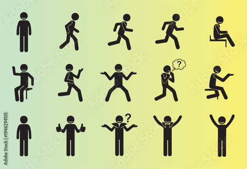 Collection of human stick figure icons showing various poses and actions