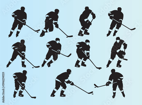 Collection of ice hockey players in various action poses