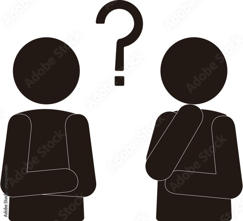 考えるポーズと疑問符のピクトグラム