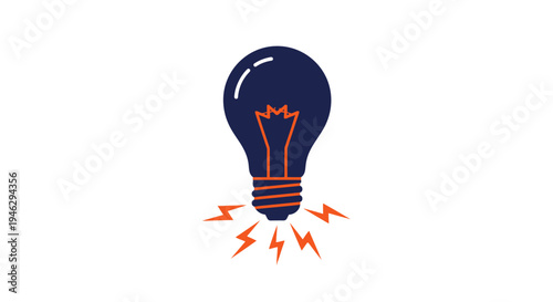 Modern Light Bulb Vector Graphic with Electricity Sparks, Symbolic of Brainstorming, Innovation, and Creative Concepts on White Background