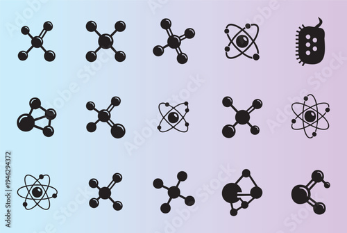 Collection of molecular and atomic science icons isolated design