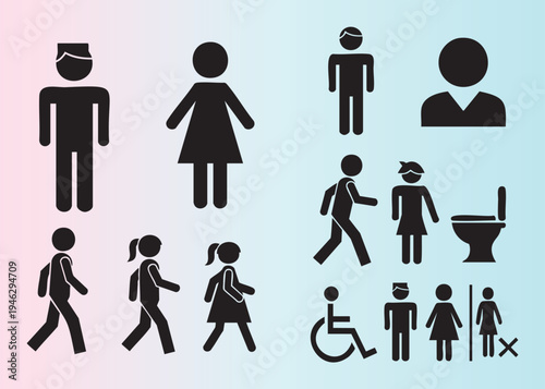 Collection of restroom and accessibility symbols isolated on backgrounds