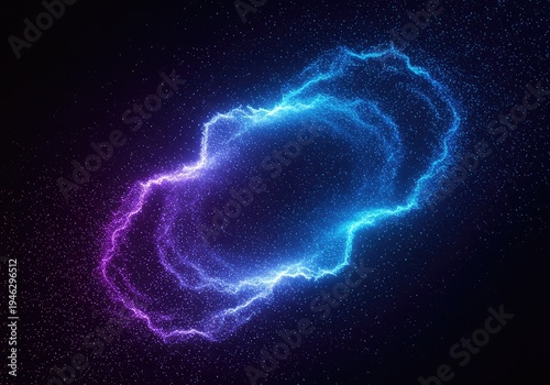 Abstract glowing energy field representing a quantum aura with swirling microscopic particles and deep blue and purple light, shimmer, vibrant, quantum