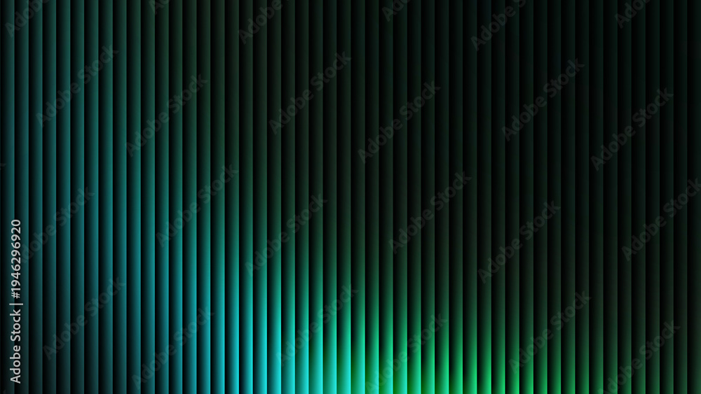 Obraz premium Abstract background with vertical lines of varying heights in shades of green and blue on black