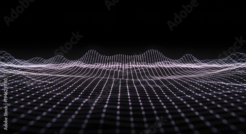Abstract visualization of uniform energy waves spreading across an empty field, demonstrating harmonic vibration and resonance patterns, technology, signal, oscillation