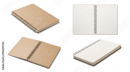Obraz na plátně a set of four spiral-bound notebooks on a transparent background, showcasing different angles and page openness for versatile design applications