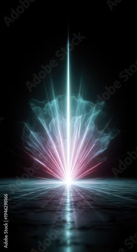 Ethereal glow emerging from infinite darkness, representing pure energy and spiritual clarity in a minimalist, textureless abstract space, effect, surface, gradient
