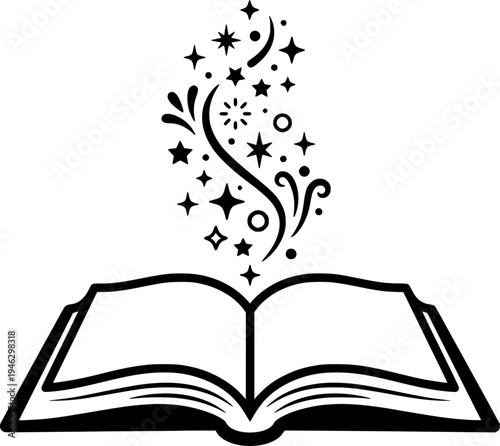 Open Book with Magical Stars for Storytelling and Imagination Vector
