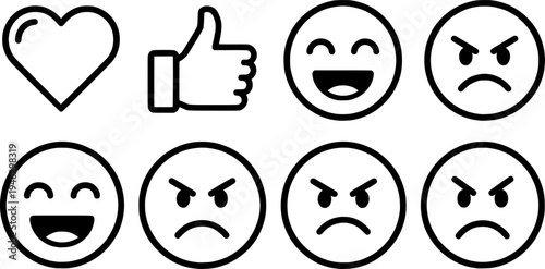 Social Media Reaction Icons Set Heart Like Laugh and Angry Vector
