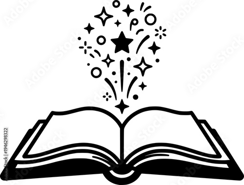 Open Book with Magical Stars for Storytelling and Imagination Vector
