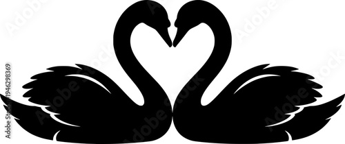 Two swans forming a heart shape with necks vector illustration black and white
