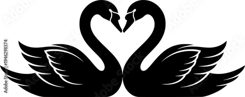 Two swans forming a heart shape with necks vector illustration black and white
