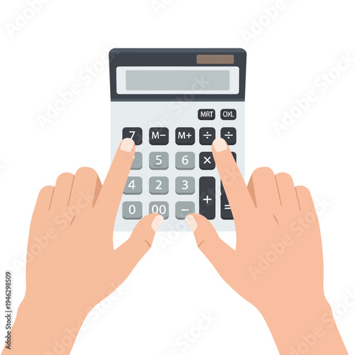 Hands Using Calculator for Business and Finance Calculations, Accounting, Mathematics