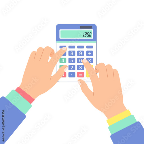 Hands Using Calculator for Calculations, Finance and Budgeting Concept