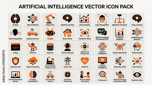 Artificial Intelligence Vector Icon Pack for Modern Technology and Business.