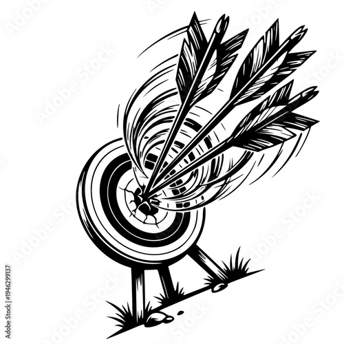 Three Arrows Hitting Bullseye Target Precision Accuracy Archery Vector Illustration