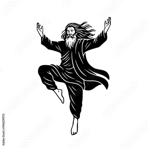 Mystic Dervish Performing Spiritual Dance Sufi Whirling Silhouette Vector Illustration