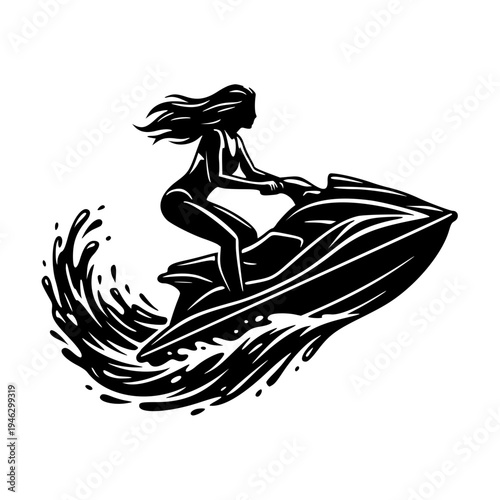 Woman Riding Jet Ski Water Sport Adventure Silhouette Vector Illustration