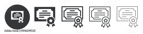 Achievement certificate thin line and solid icon. Multi series icon. Web minimal icon