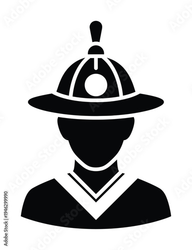 Vector icon of a person wearing a jockey hat with a distinctive circular button.