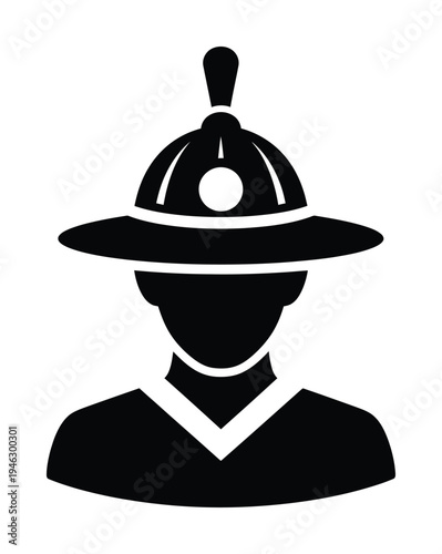 Vector of a person wearing a traditional conical hat with a tassel on top