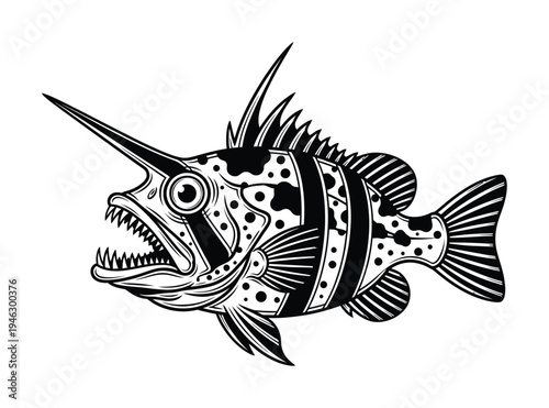 Striking vector of a fierce fish with sharp teeth and a elongated snout