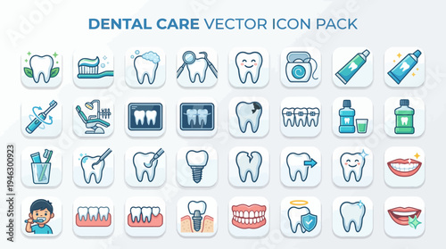 Comprehensive Dental Care Vector Icon Pack for Oral Health and Hygiene.