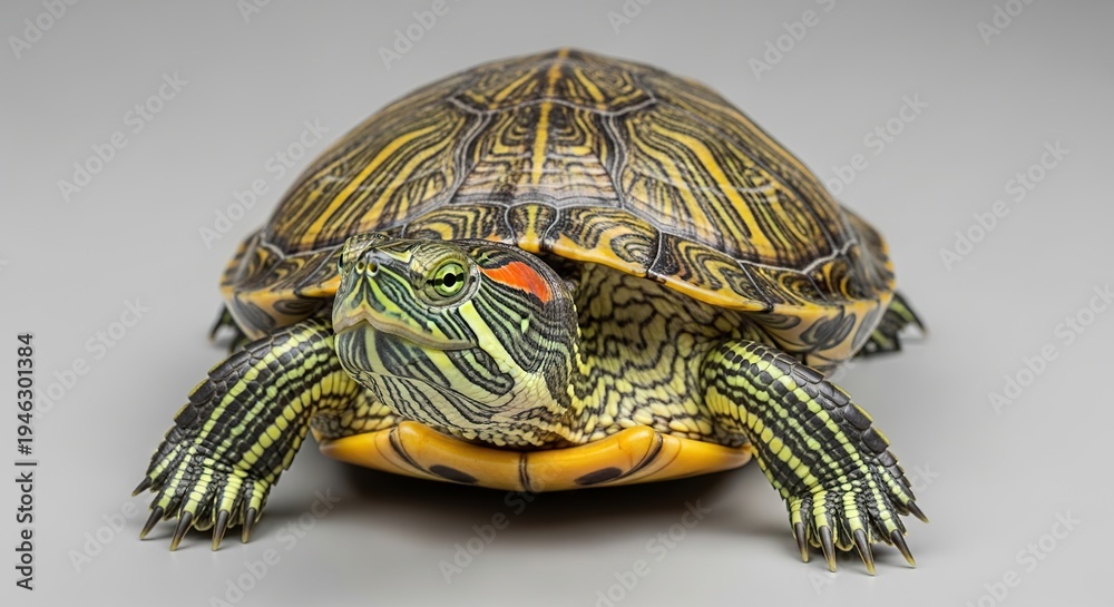 Fototapeta premium Turtle on white background on branch and stone