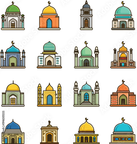 Orthodox Church Vector Illustration Set in Russian Architecture Style