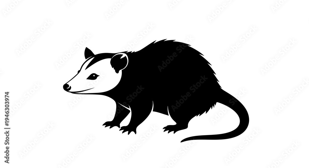 Obraz premium Black and White Opossum Silhouette Illustration.