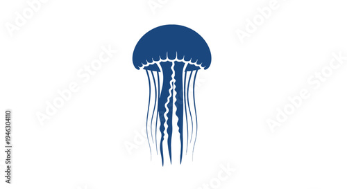 Blue Jellyfish Illustration with Long Tentacles.