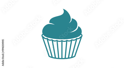 Teal Cupcake with Swirled Frosting Illustration.