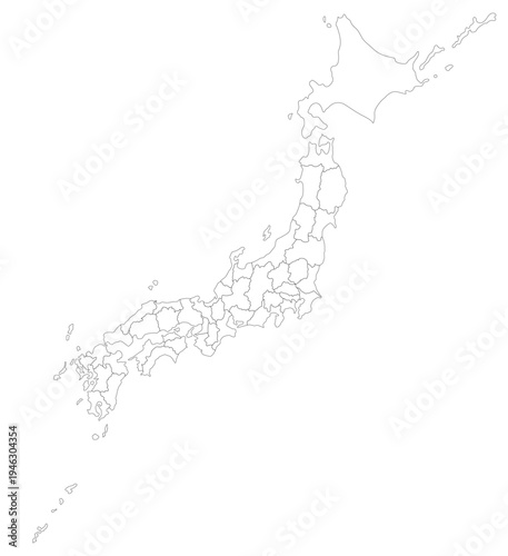 都道府県ごとに分割できる日本列島・日本地図詳細線画白地図