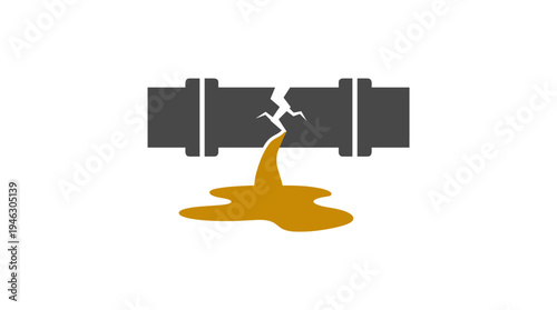 Cracked pipe leaking yellow fluid, symbolizing industrial pollution.