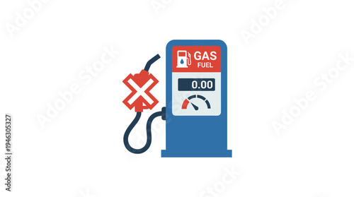 Gas pump with red X symbol, indicating fuel shortage or no gas.
