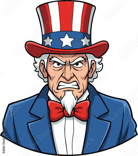 Uncle Sam Character Portrait with Angry and Determined Expression Symbolizing American Frustration and Patriotism