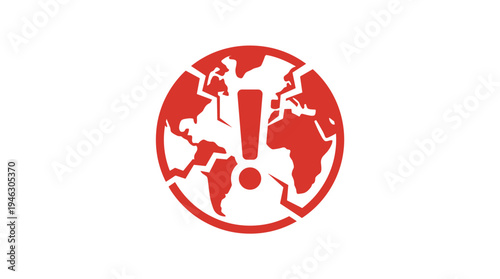 Cracked Earth Globe with Exclamation Mark Warning Symbol