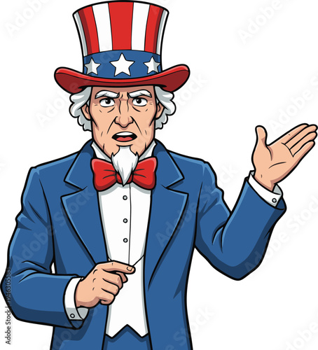 Uncle Sam Character with Serious Expression Gesturing for Us Government Concept