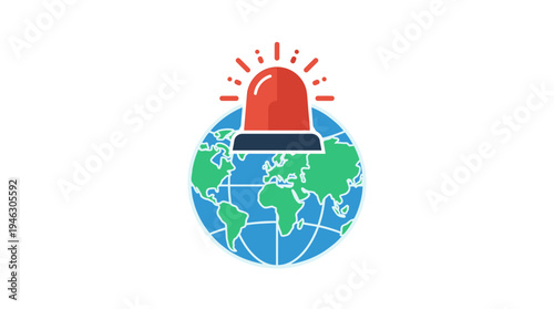 Global Emergency Alert Siren on Stylized Earth Globe Icon