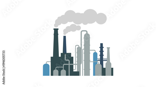 Industrial Refinery Plant with Smoke Emitting from Smokestacks
