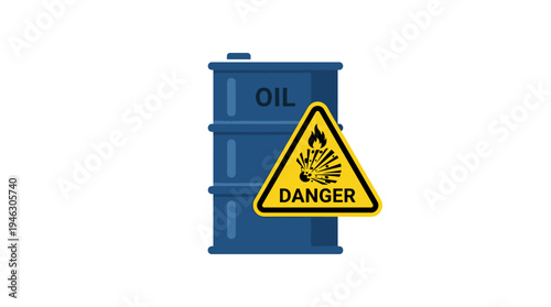 Oil Barrel with Danger Explosion Hazard Warning Sign