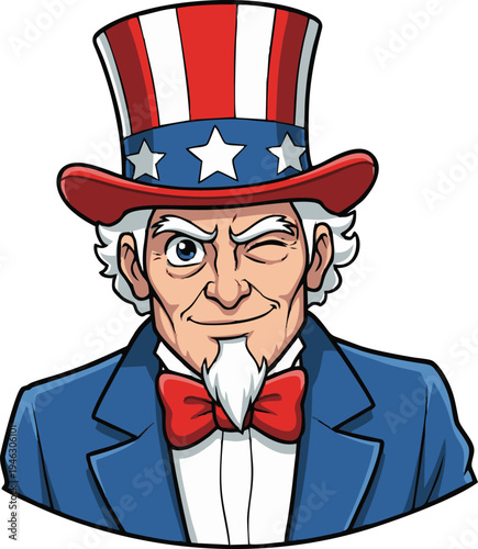 Uncle Sam Patriotic Cartoon Character Winking in Iconic Top Hat and Suit