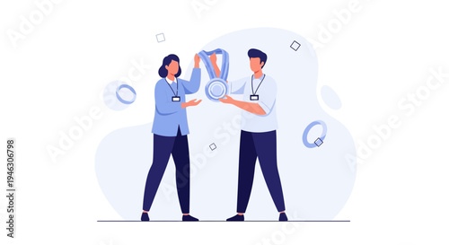 People receiving a medal, teamwork, success, achievement, award, recognition, victory, competition