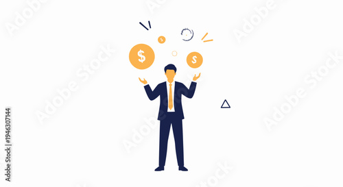 Businessman juggling money coins, financial success and investment concept