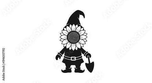 Gardening Gnome with Flower Head Illustration.