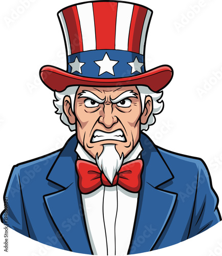 Angry Uncle Sam Illustration Representing American Patriotism and Government Stern Expression