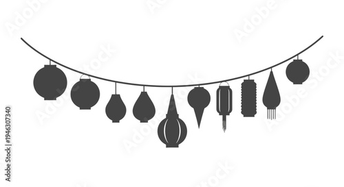 Garland of Various Kitchen Utensils Hanging.
