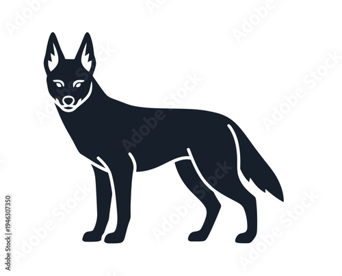 Black Wolf Silhouette Standing Alert.